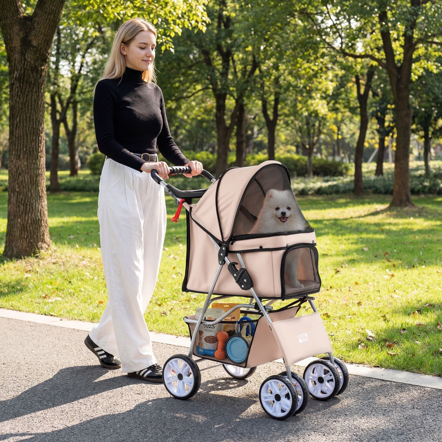 4 Wheel Pet Stroller for Small Dogs Cats up to 33 LBS - Dog Time Outlet