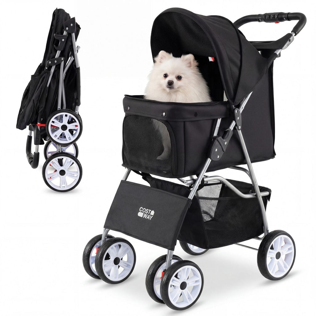 4 Wheel Pet Stroller for Small Dogs Cats up to 33 LBS - Dog Time Outlet