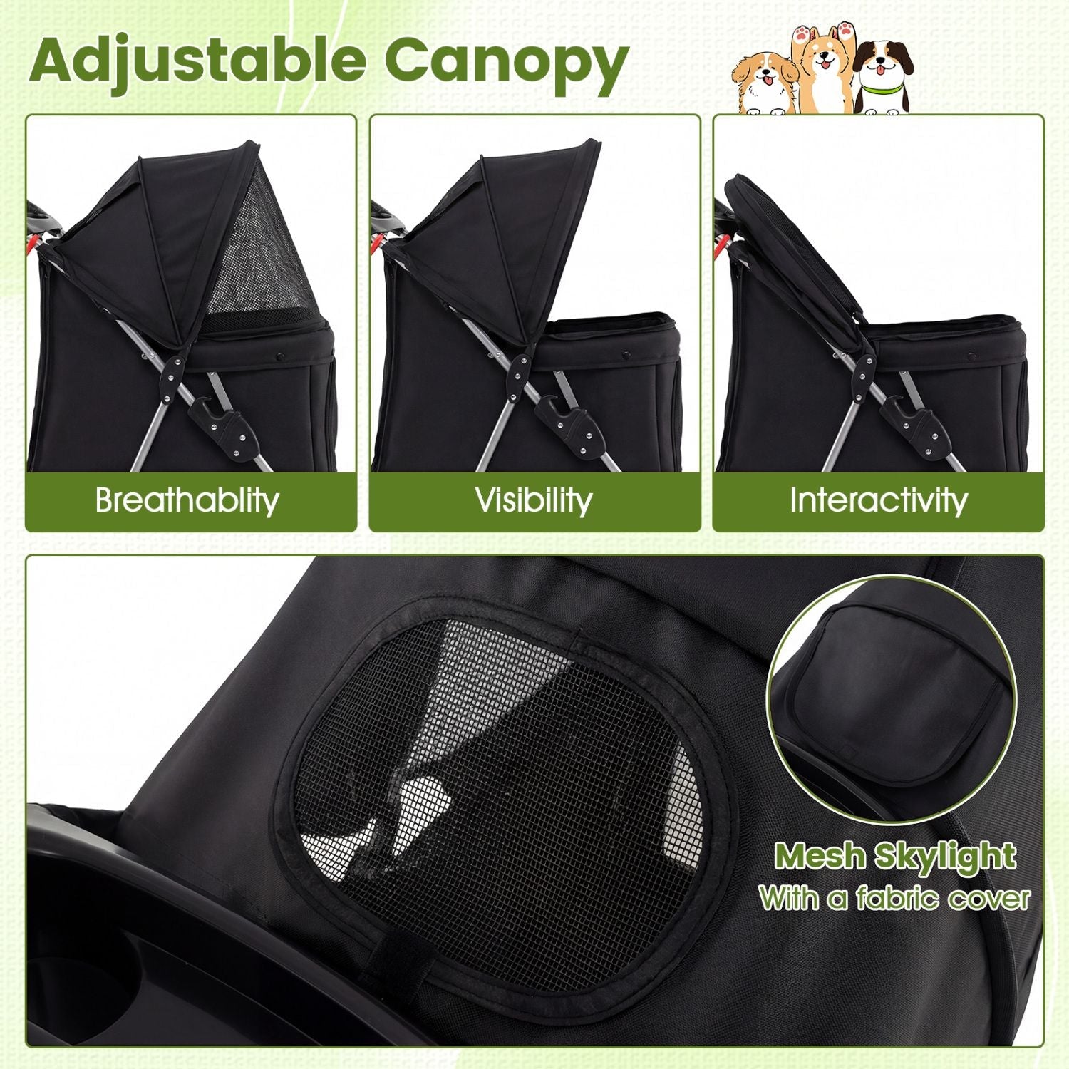 4 Wheel Pet Stroller for Small Dogs Cats up to 33 LBS - Dog Time Outlet