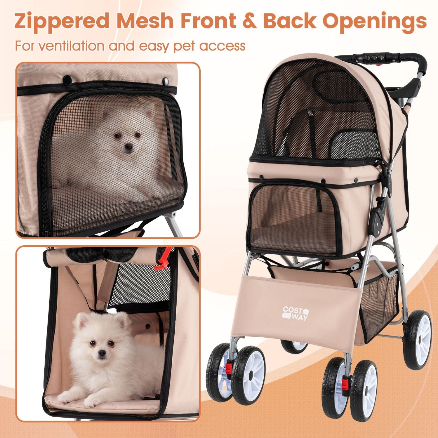 4 Wheel Pet Stroller for Small Dogs Cats up to 33 LBS - Dog Time Outlet