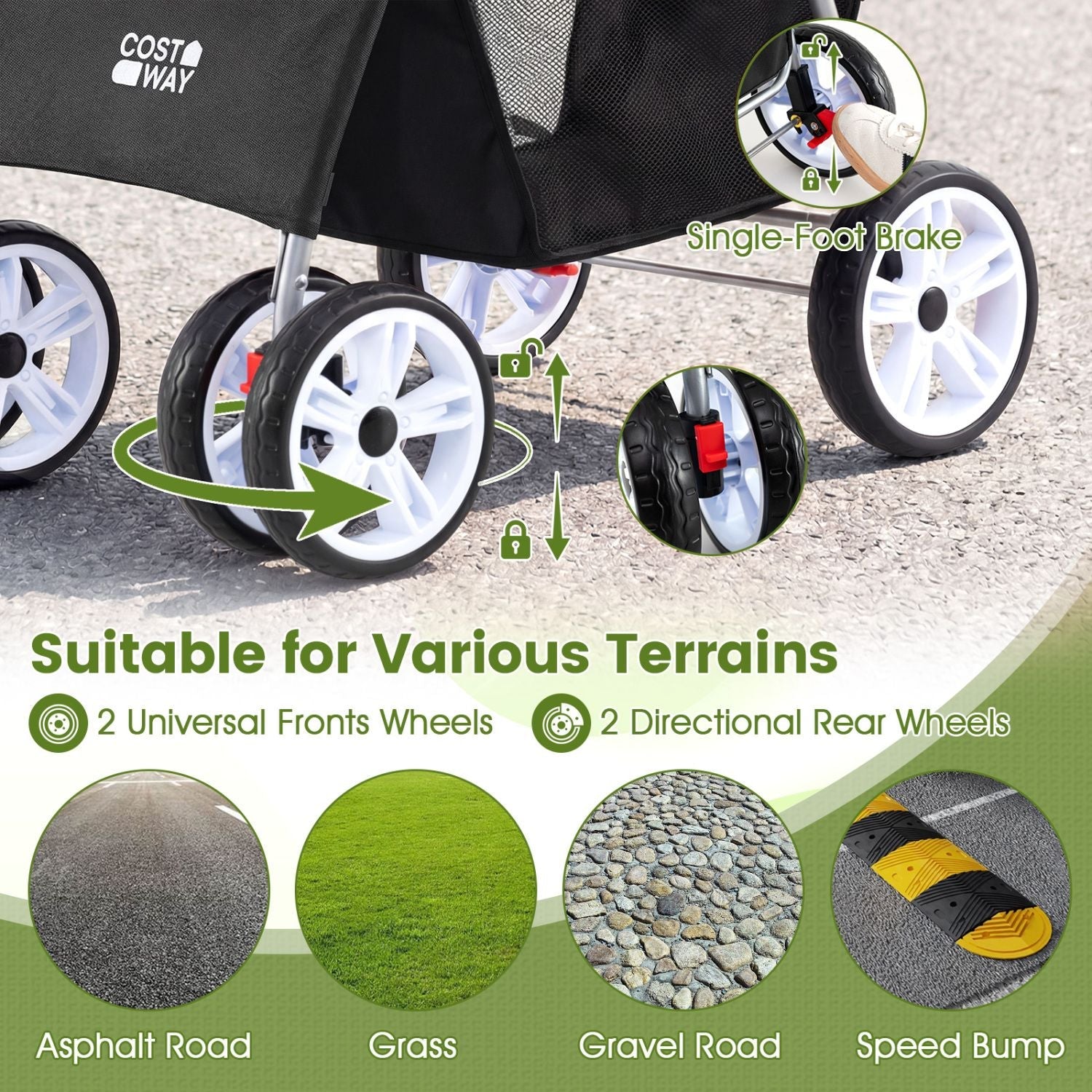 4 Wheel Pet Stroller for Small Dogs Cats up to 33 LBS - Dog Time Outlet