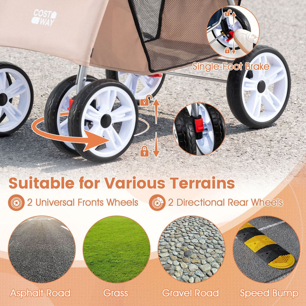 4 Wheel Pet Stroller for Small Dogs Cats up to 33 LBS - Dog Time Outlet