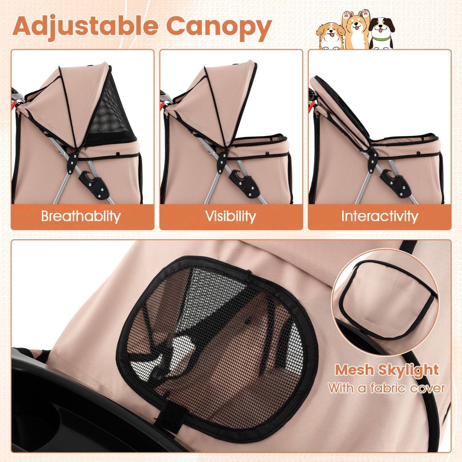 4 Wheel Pet Stroller for Small Dogs Cats up to 33 LBS - Dog Time Outlet