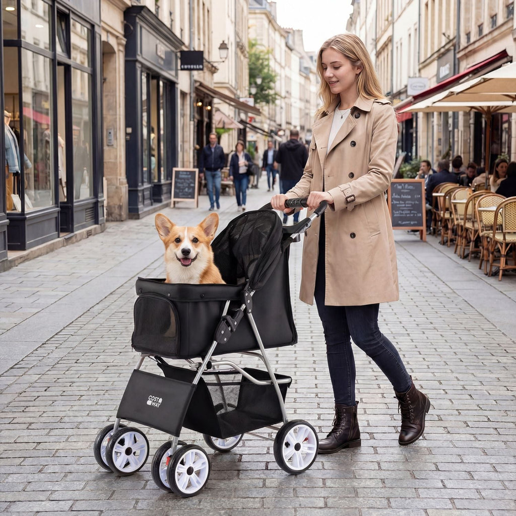 4 Wheel Pet Stroller for Small Dogs Cats up to 33 LBS - Dog Time Outlet