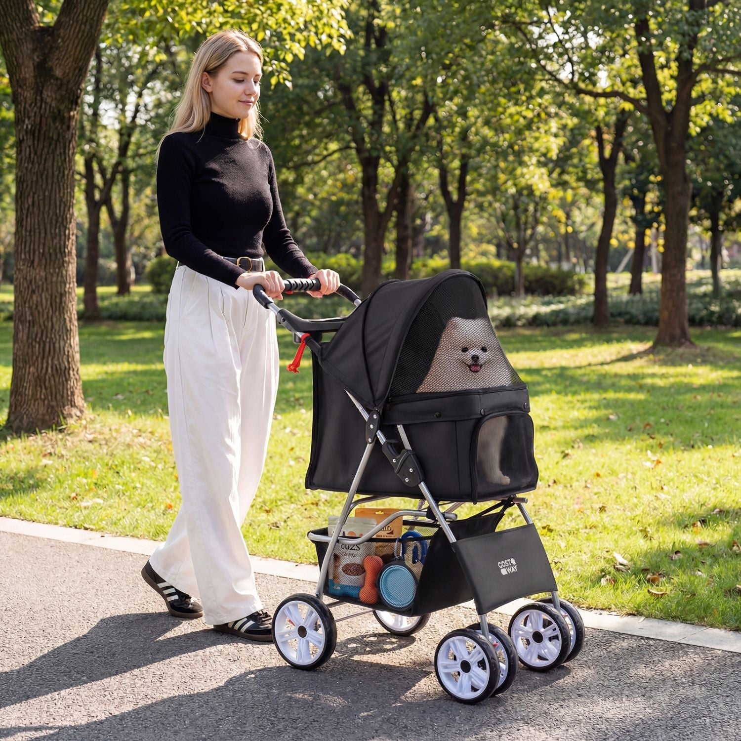 4 Wheel Pet Stroller for Small Dogs Cats up to 33 LBS - Dog Time Outlet