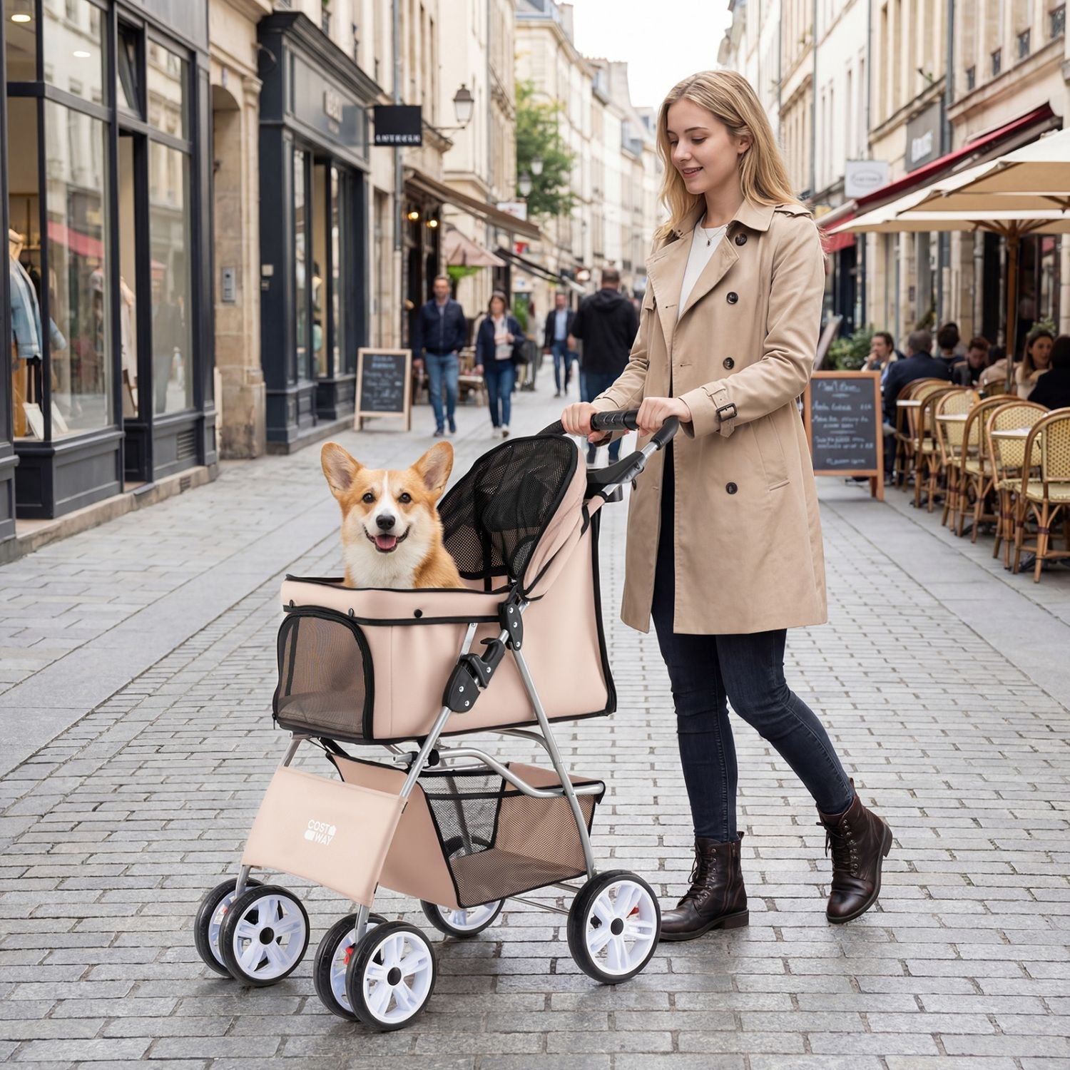 4 Wheel Pet Stroller for Small Dogs Cats up to 33 LBS - Dog Time Outlet
