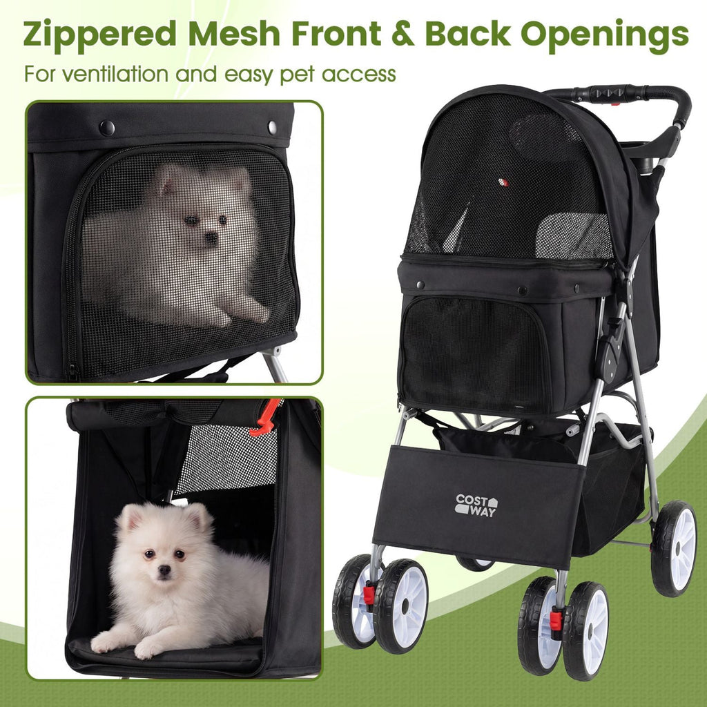4 Wheel Pet Stroller for Small Dogs Cats up to 33 LBS - Dog Time Outlet
