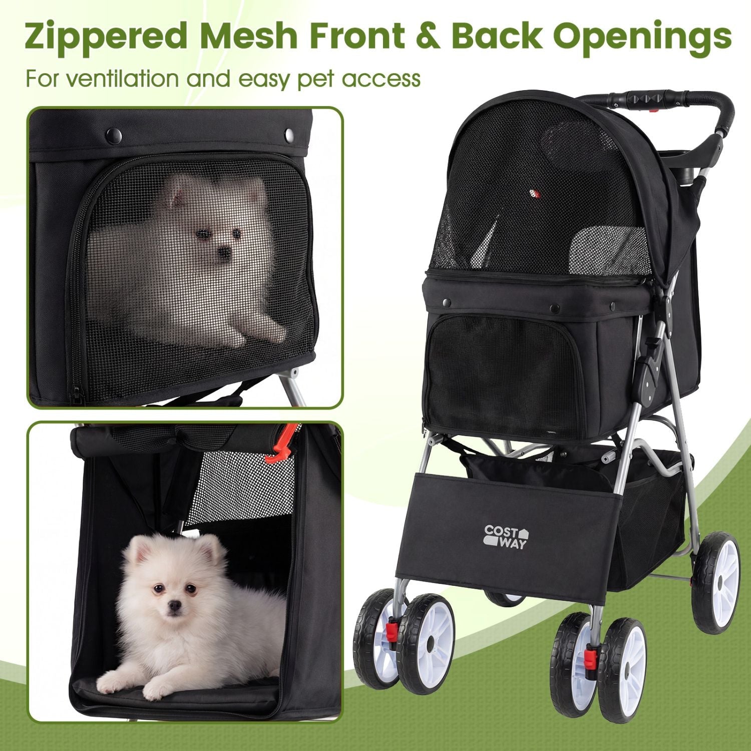 4 Wheel Pet Stroller for Small Dogs Cats up to 33 LBS - Dog Time Outlet