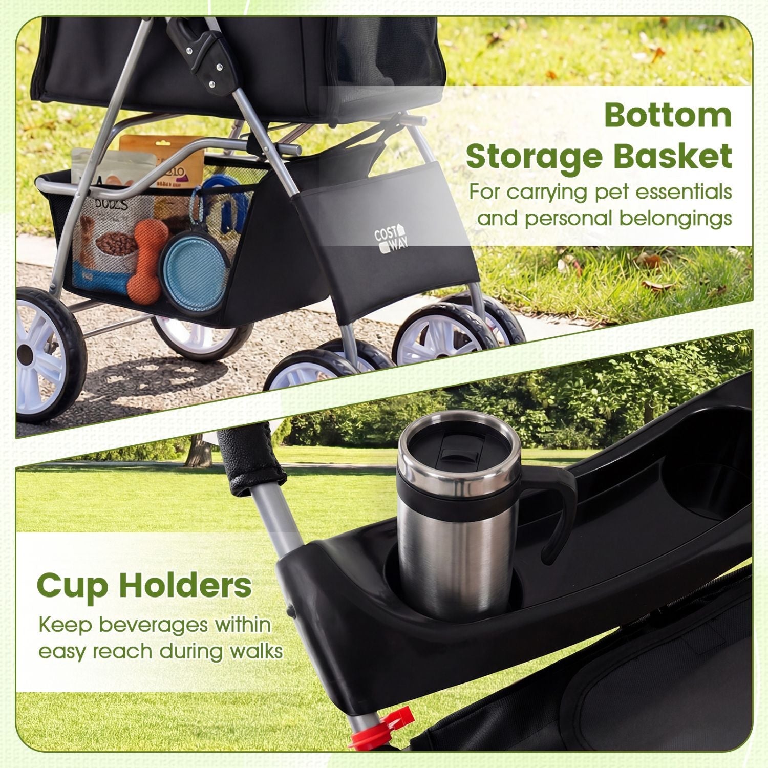 4 Wheel Pet Stroller for Small Dogs Cats up to 33 LBS - Dog Time Outlet