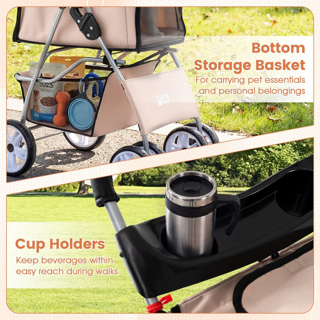 4 Wheel Pet Stroller for Small Dogs Cats up to 33 LBS - Dog Time Outlet