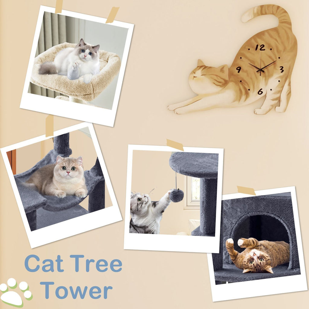 44 inch Cat Tree Tower, Multi - Cat Climbing Tower with, Natural Sisal Scratching Posts, Extended Platform, Hammock - Dog Time Outlet