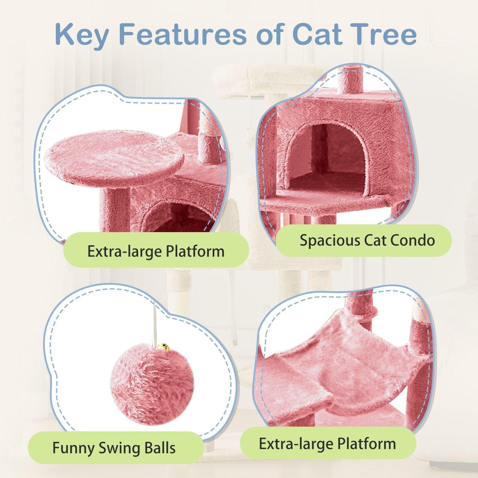 44 inch Cat Tree Tower, Multi - Cat Climbing Tower with, Natural Sisal Scratching Posts, Extended Platform, Hammock - Dog Time Outlet