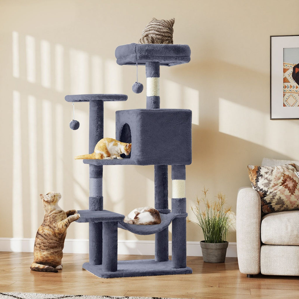 44 inch Cat Tree Tower, Multi - Cat Climbing Tower with, Natural Sisal Scratching Posts, Extended Platform, Hammock - Dog Time Outlet