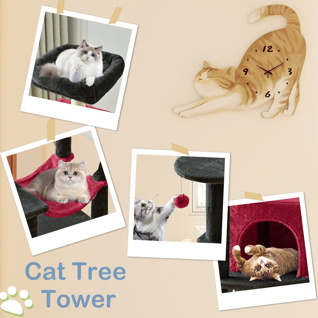 44 inch Cat Tree Tower, Multi - Cat Climbing Tower with, Natural Sisal Scratching Posts, Extended Platform, Hammock - Dog Time Outlet
