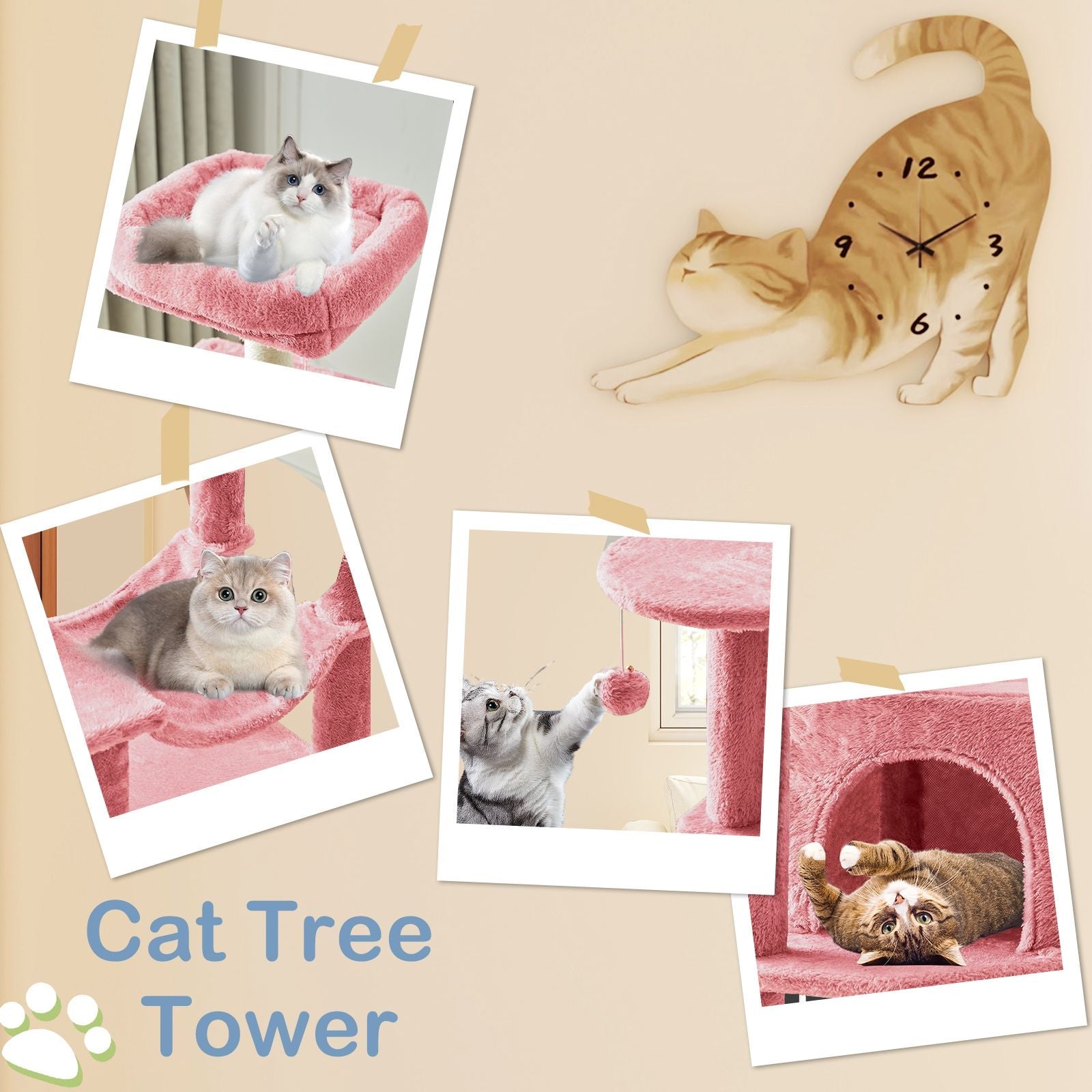 44 inch Cat Tree Tower, Multi - Cat Climbing Tower with, Natural Sisal Scratching Posts, Extended Platform, Hammock - Dog Time Outlet