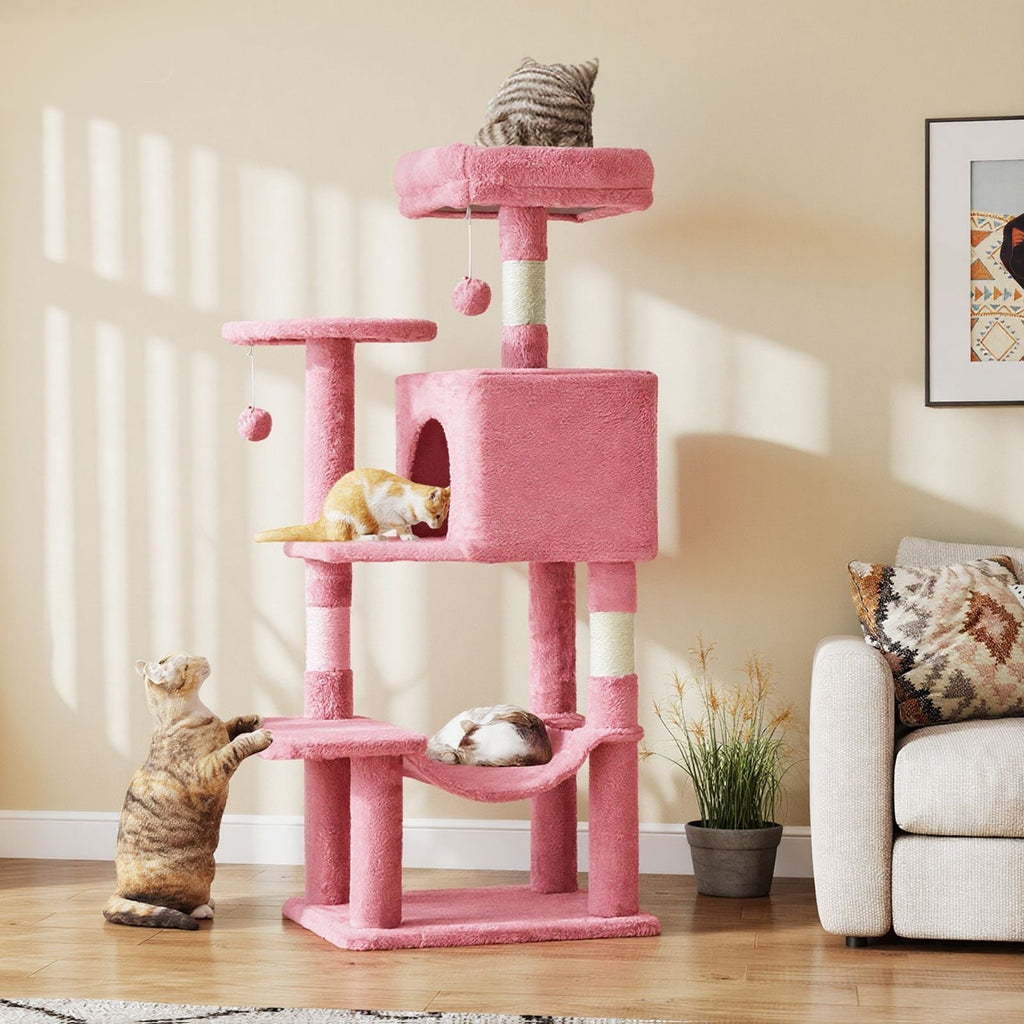 44 inch Cat Tree Tower, Multi - Cat Climbing Tower with, Natural Sisal Scratching Posts, Extended Platform, Hammock - Dog Time Outlet