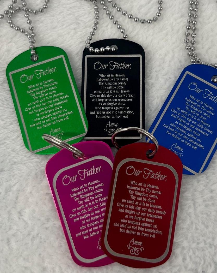 6 PK..Engraved Lords Prayer (set of 6 +) alum military style Tag with Chain - Dog Time Outlet