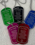 6 PK..Engraved Lords Prayer (set of 6 +) alum military style Tag with Chain - Dog Time Outlet