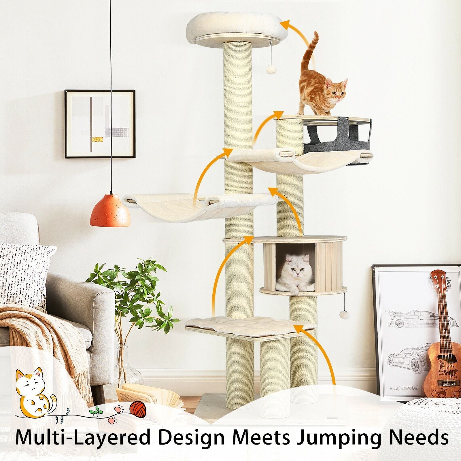 77.5 Inch Cat Tree Condo Multi - Level Kitten Activity Tower with Sisal Posts - Dog Time Outlet