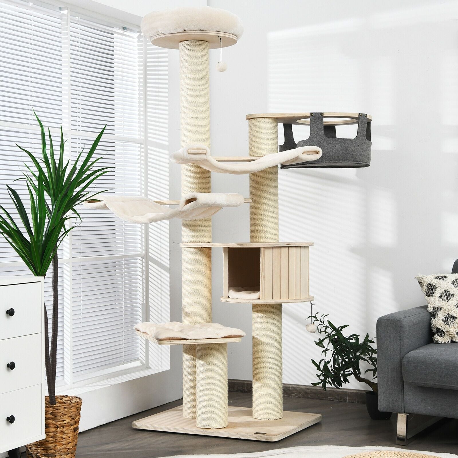 77.5 Inch Cat Tree Condo Multi - Level Kitten Activity Tower with Sisal Posts - Dog Time Outlet