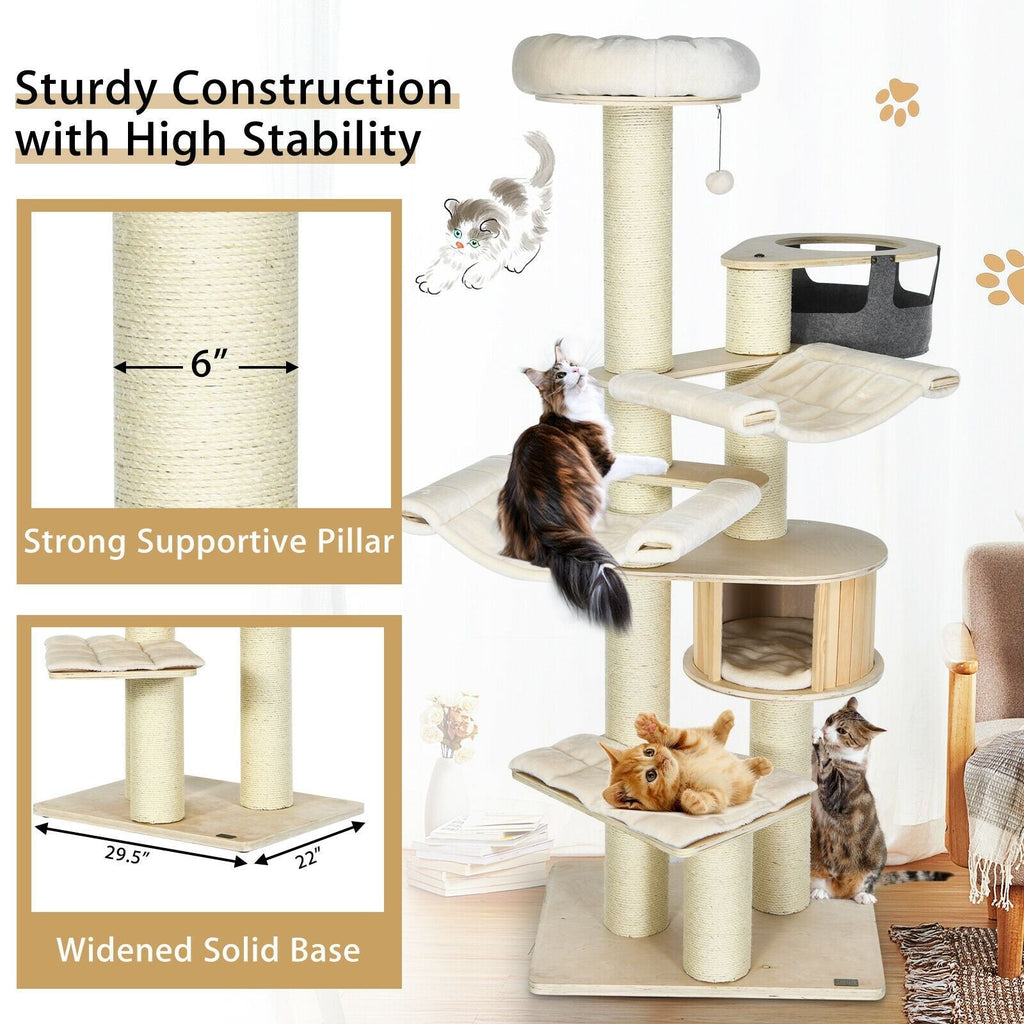 77.5 Inch Cat Tree Condo Multi - Level Kitten Activity Tower with Sisal Posts - Dog Time Outlet
