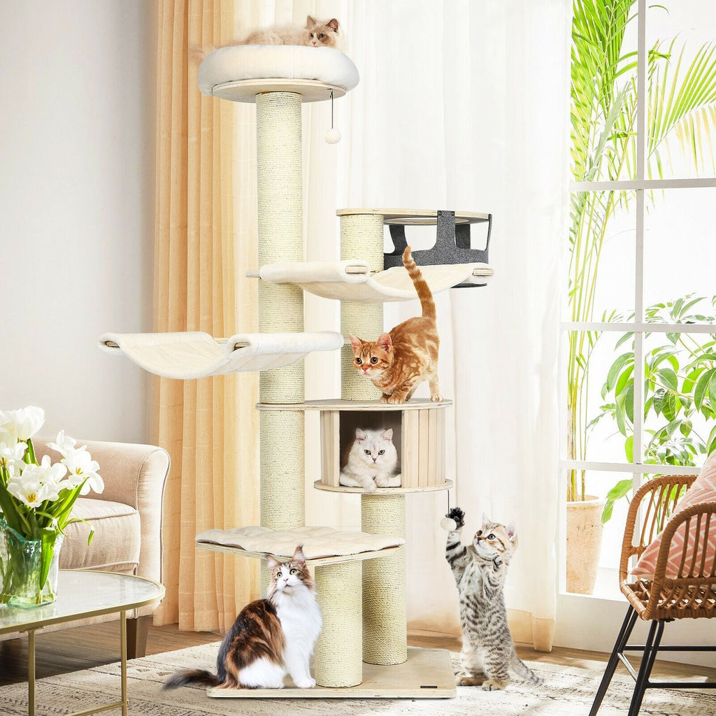 77.5 Inch Cat Tree Condo Multi - Level Kitten Activity Tower with Sisal Posts - Dog Time Outlet