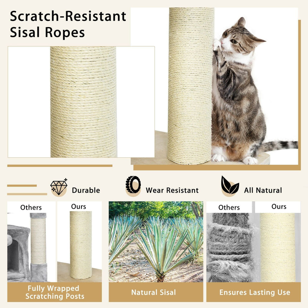 77.5 Inch Cat Tree Condo Multi - Level Kitten Activity Tower with Sisal Posts - Dog Time Outlet