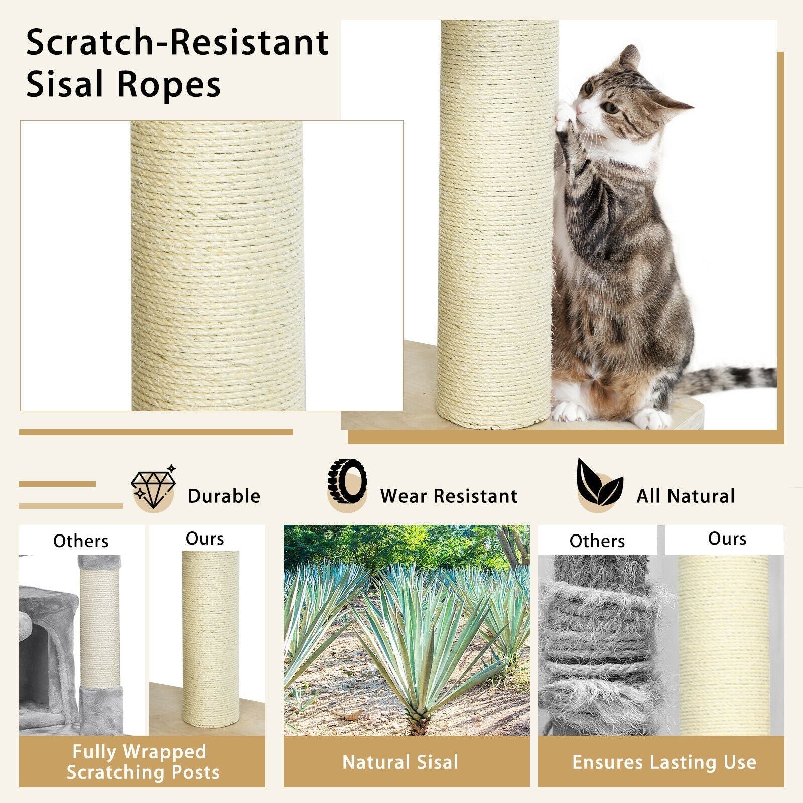 77.5 Inch Cat Tree Condo Multi - Level Kitten Activity Tower with Sisal Posts - Dog Time Outlet