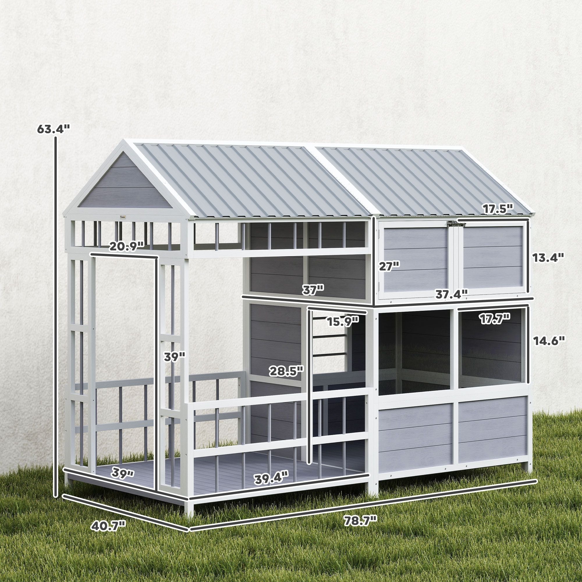 79"L Large Dog House Outdoor, Wooden Dog Kennel with Porch, Storage Cabinet,Weatherproof Roof, Windows - Dog Time Outlet