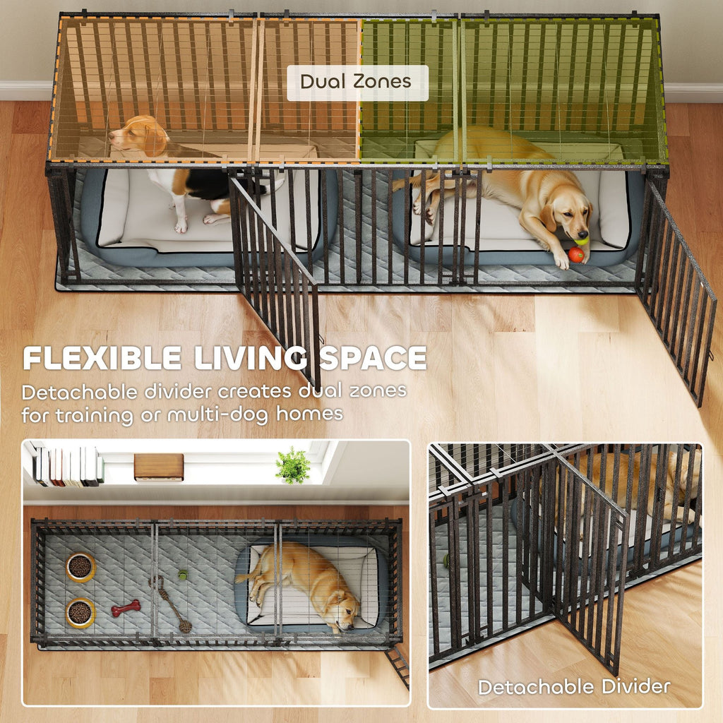 83"L Heavy Duty Dog Crate, Extra Large Dog Kennel with Divider and Mat for Large Breeds, Modular Puppy Playpen - Dog Time Outlet