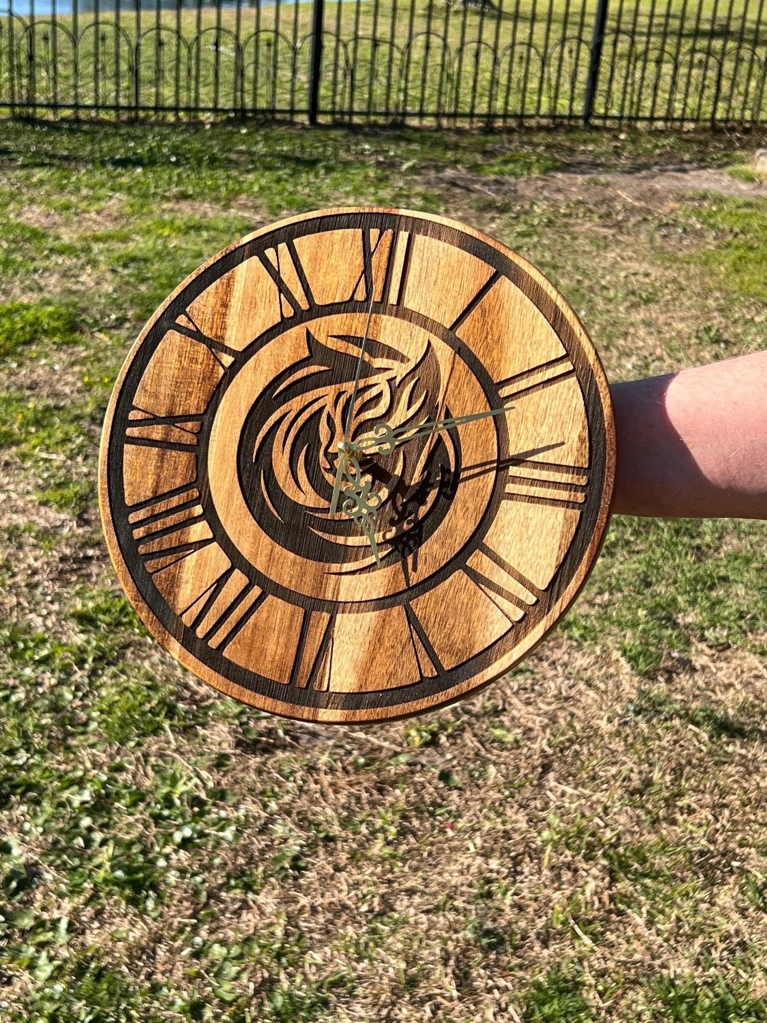 Acacia Wood Cat Clock: Engraved Abstract Feline Art - Dog Time Outlet