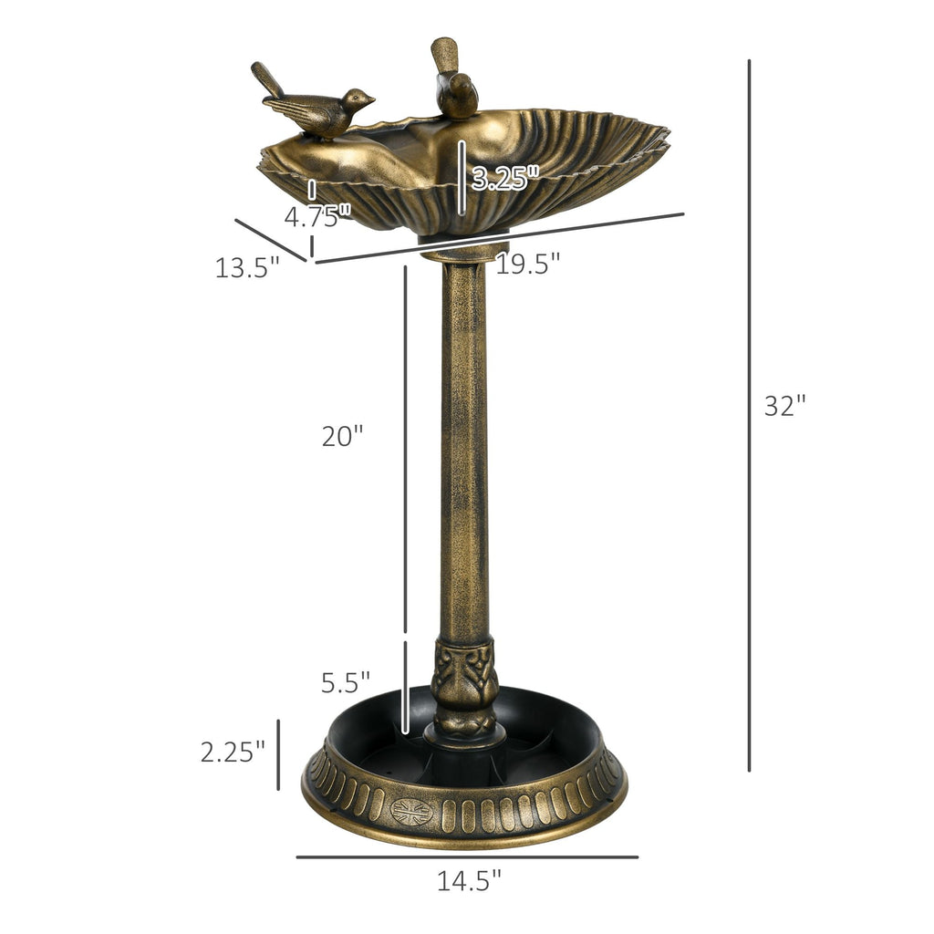 Antique Bronze Birdbath 32" with Planter Pedestal & Bird Statues Garden Decor - Dog Time Outlet