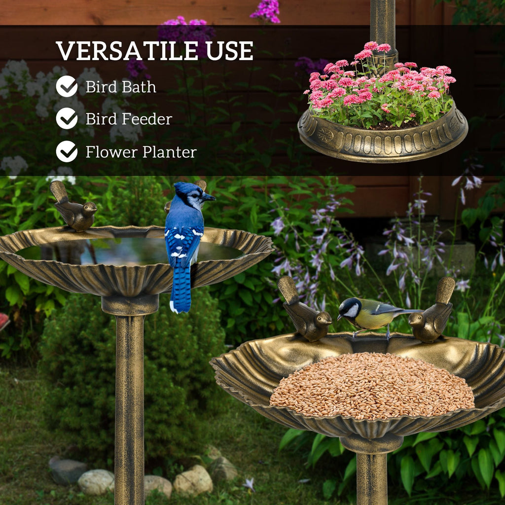 Antique Bronze Birdbath 32" with Planter Pedestal & Bird Statues Garden Decor - Dog Time Outlet