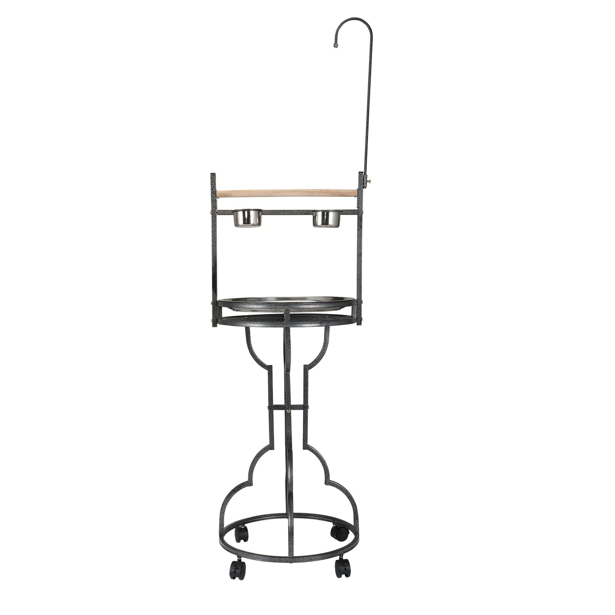 Bird Stand Rack with Solid Wood Perch, Feeding bowls, Waste Tray, Toy Hook and Casters, Black XH - Dog Time Outlet