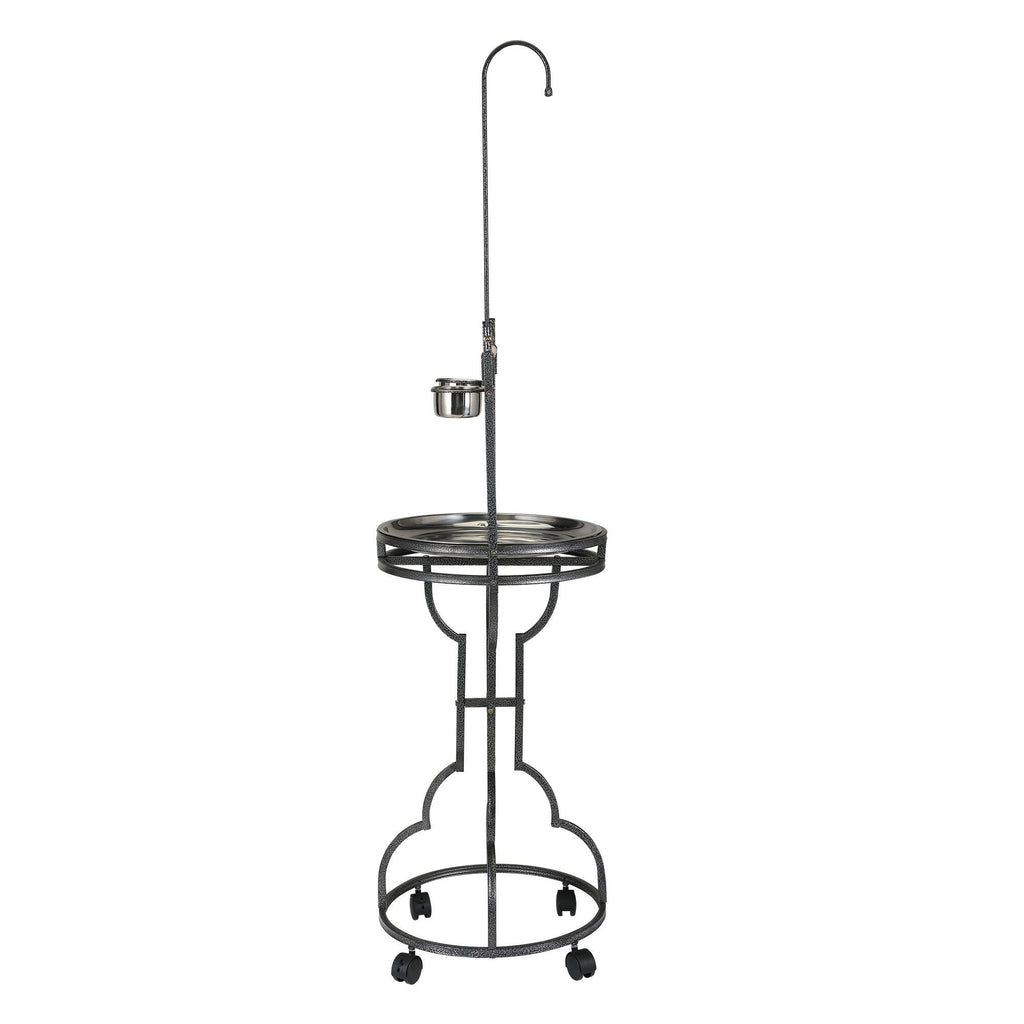 Bird Stand Rack with Solid Wood Perch, Feeding bowls, Waste Tray, Toy Hook and Casters, Black XH - Dog Time Outlet