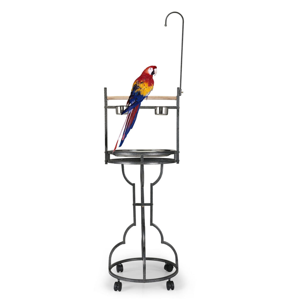 Bird Stand Rack with Solid Wood Perch, Feeding bowls, Waste Tray, Toy Hook and Casters, Black XH - Dog Time Outlet