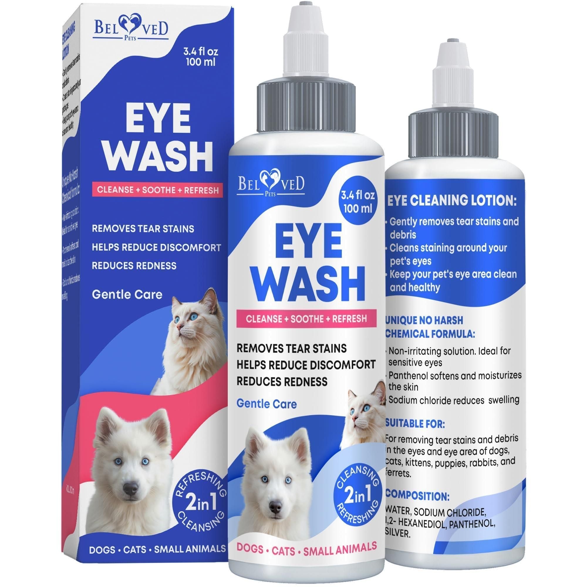 Cat Dog Eye Wash Drops Tear Stain Remover Cleaner Eye Infection Treatment Helps Prevent Pink Eye Relief Allergies Symptoms Runny Dry Eyes Safe for Small Animals - Dog Time Outlet