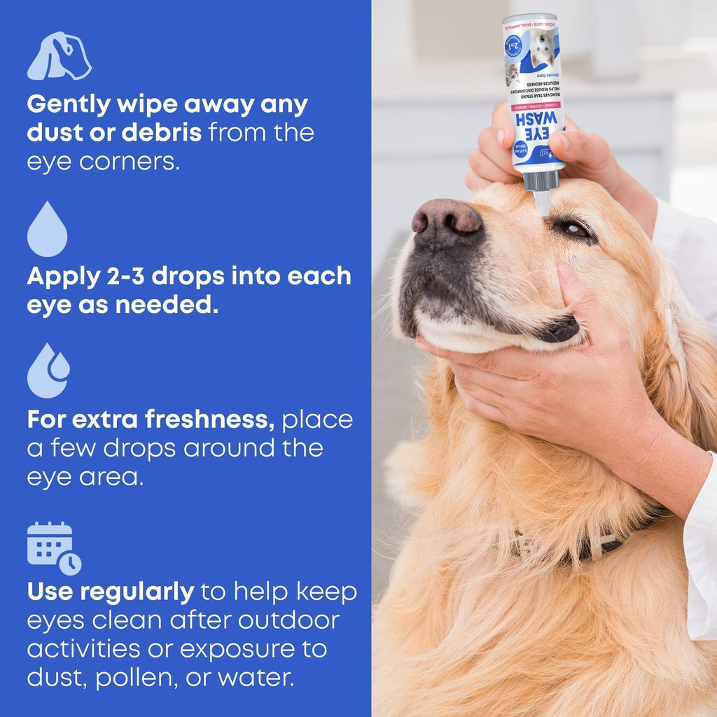 Cat Dog Eye Wash Drops Tear Stain Remover Cleaner Eye Infection Treatment Helps Prevent Pink Eye Relief Allergies Symptoms Runny Dry Eyes Safe for Small Animals - Dog Time Outlet