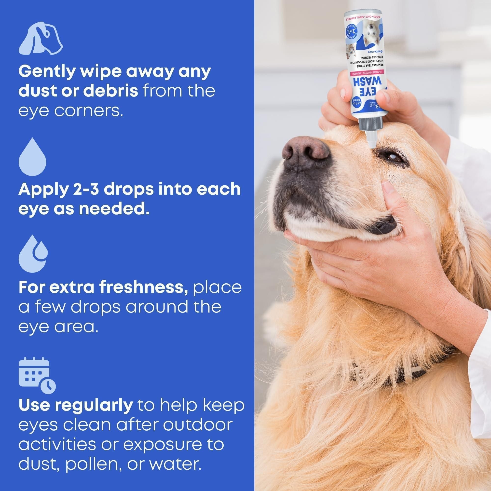 Cat Dog Eye Wash Drops Tear Stain Remover Cleaner Eye Infection Treatment Helps Prevent Pink Eye Relief Allergies Symptoms Runny Dry Eyes Safe for Small Animals - Dog Time Outlet