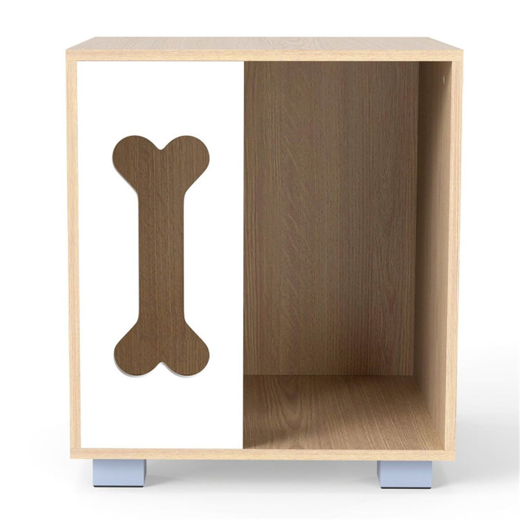 Cat Dog House Dog Bed Side Table Wooden Dog Condo with Bone - shape Window and Thick Metal Legs - Dog Time Outlet