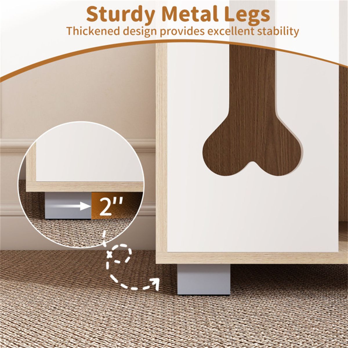 Cat Dog House Dog Bed Side Table Wooden Dog Condo with Bone - shape Window and Thick Metal Legs - Dog Time Outlet