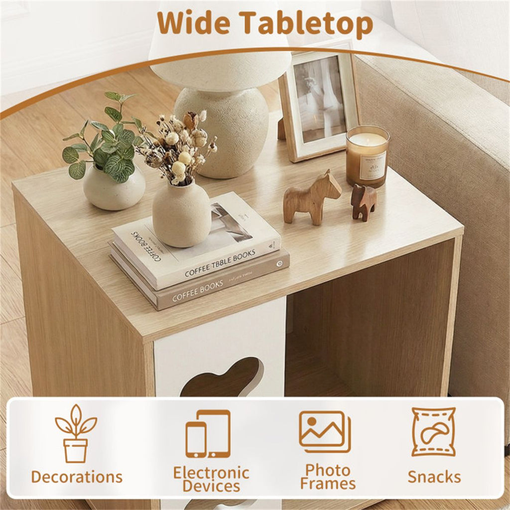 Cat Dog House Dog Bed Side Table Wooden Dog Condo with Bone - shape Window and Thick Metal Legs - Dog Time Outlet
