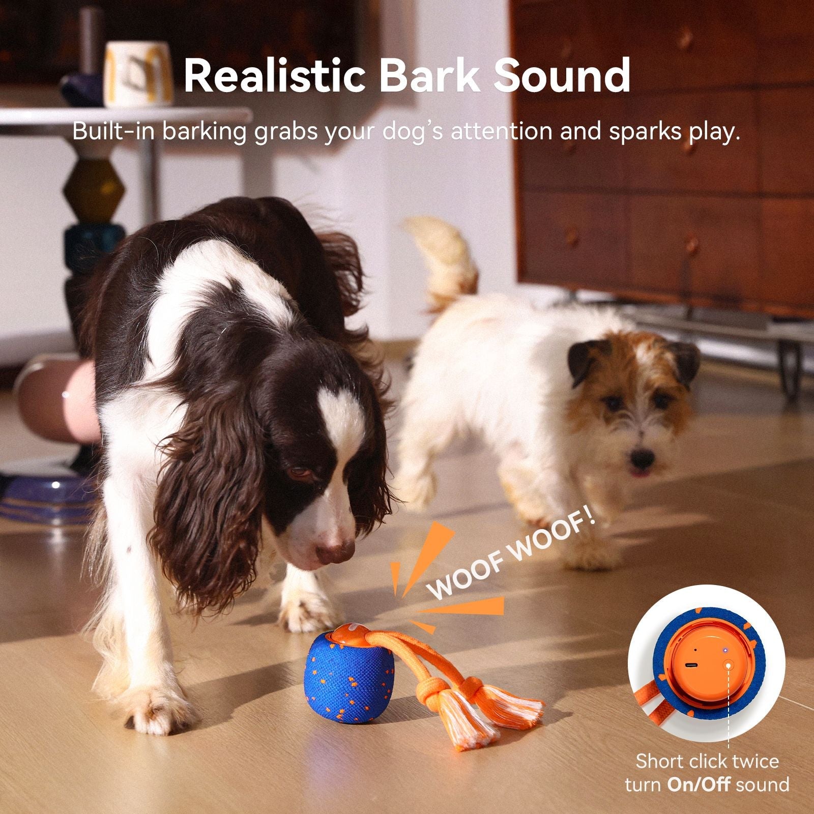 Cheerble Interactive Dog Toy, Wicked Ball Rolly, Automatic Move, E - TPU Material, Rope and Barking Sounds, for Medium to Large Dogs - Dog Time Outlet