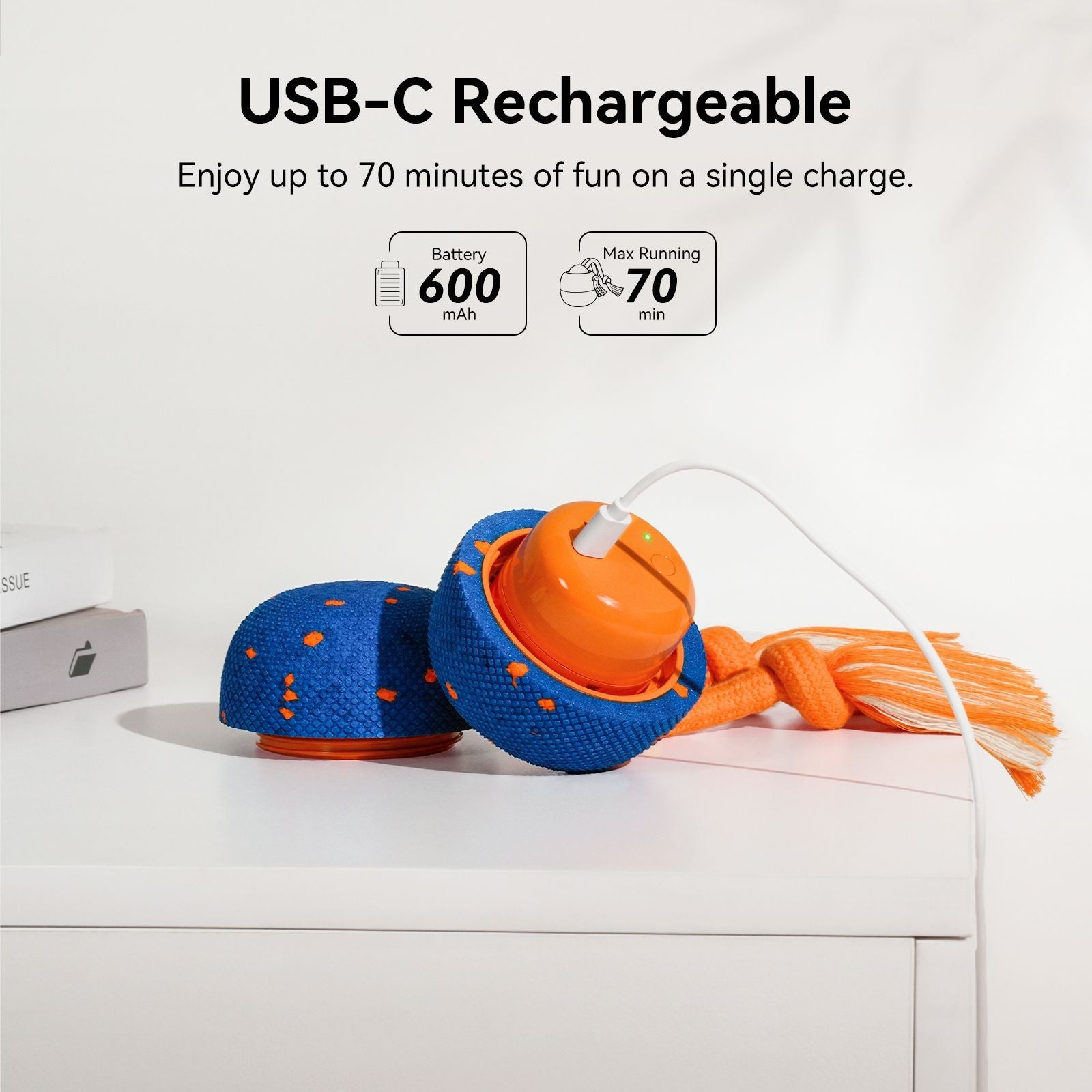 Cheerble Interactive Dog Toy, Wicked Ball Rolly, Automatic Move, E - TPU Material, Rope and Barking Sounds, for Medium to Large Dogs - Dog Time Outlet