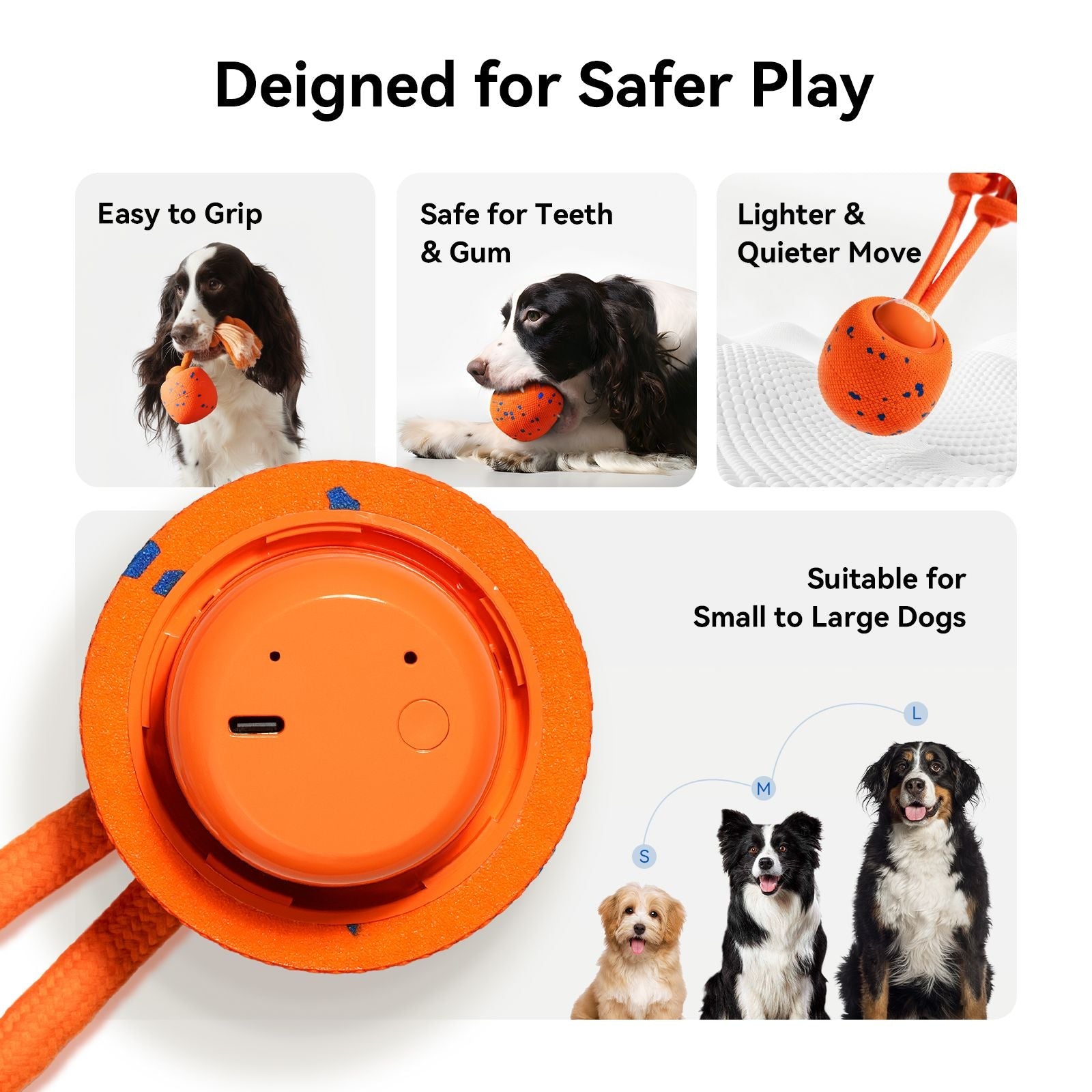 Cheerble Interactive Dog Toy, Wicked Ball Rolly, Automatic Move, E - TPU Material, Rope and Barking Sounds, for Medium to Large Dogs - Dog Time Outlet