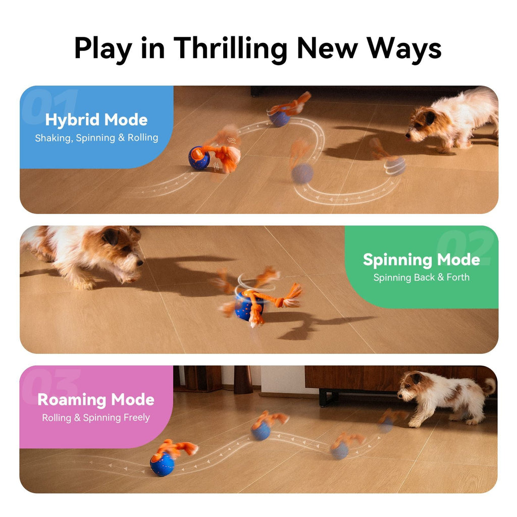 Cheerble Interactive Dog Toy, Wicked Ball Rolly, Automatic Move, E - TPU Material, Rope and Barking Sounds, for Medium to Large Dogs - Dog Time Outlet