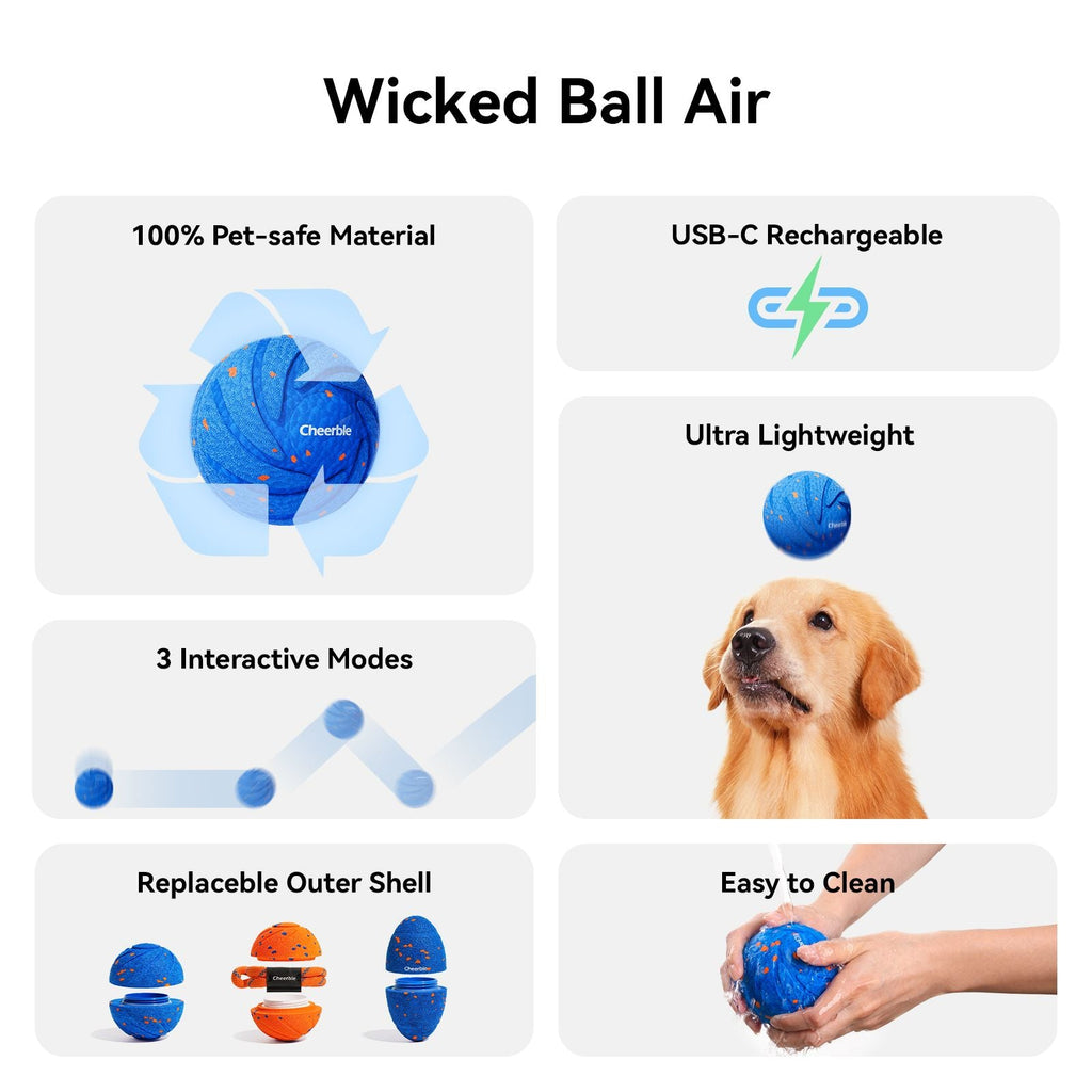 Cheerble Wicked Ball Air Automatic moving IPX7 Waterproof Active Rolling Ball Smart Interactive Dog Toy - Dog Time Outlet
