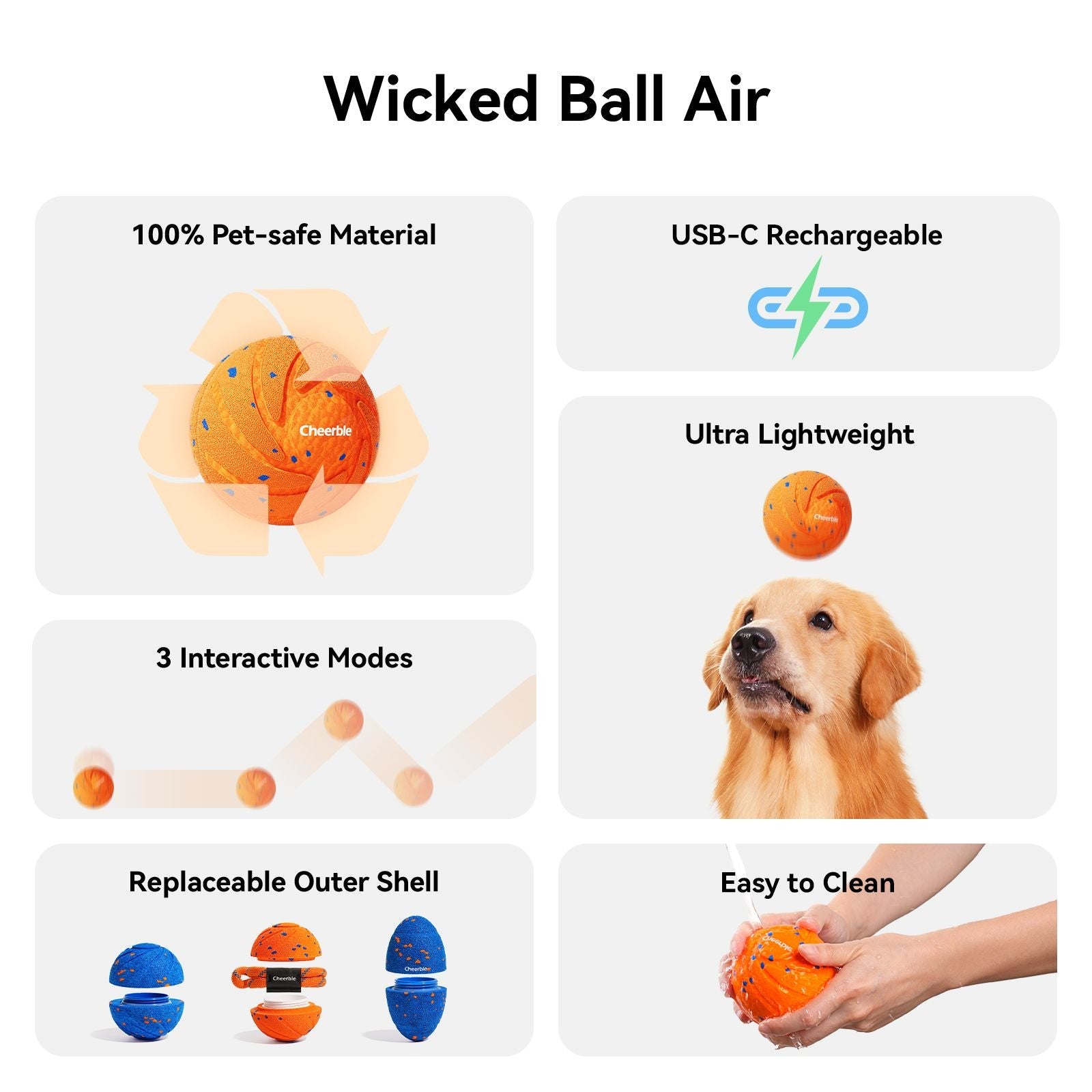 Cheerble Wicked Ball Air Automatic moving IPX7 Waterproof Active Rolling Ball Smart Interactive Dog Toy - Dog Time Outlet