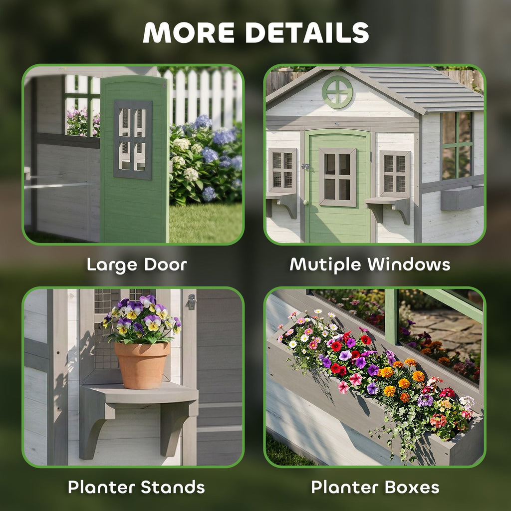 Chicken Coop, Wooden Hen House Outdoor Playhouse for 2 - 4 Chickens, Poultry Cage with Planter Pots and Boxes - Dog Time Outlet