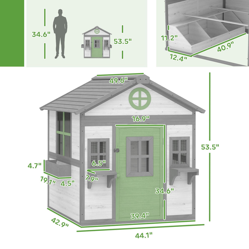 Chicken Coop, Wooden Hen House Outdoor Playhouse for 2 - 4 Chickens, Poultry Cage with Planter Pots and Boxes - Dog Time Outlet